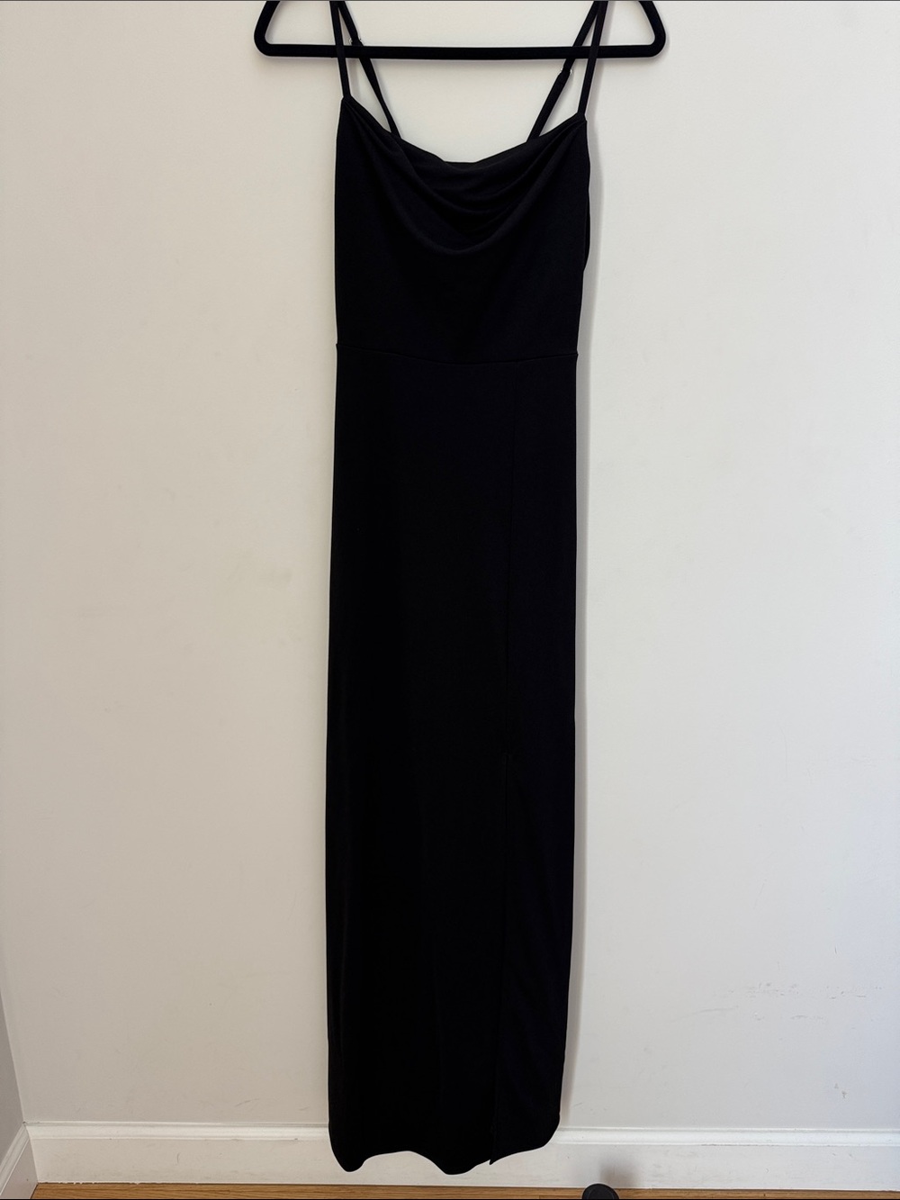 Birdy Grey Cowl Neck Slip Maxi Dress Small Black Adjustable Straps Side Slit
